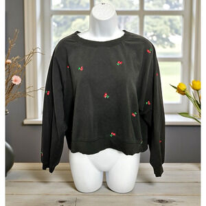 Women's Rebellious One Black Cherry Crop Sweatshirt Sz Medium Pullover Fleece